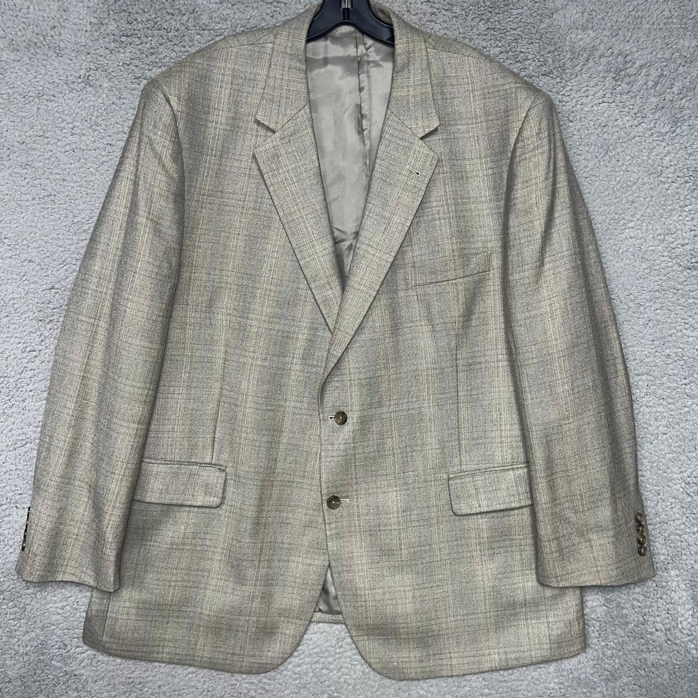Jos A Bank Signature Collection Blazer Men's Size 46R Gray Plaid Silk Wool Blend